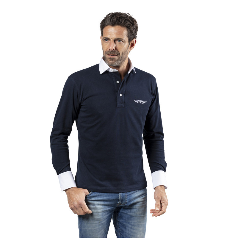 NAVY BLUE & WHITE LONG SLEEVES POLO SHIRT