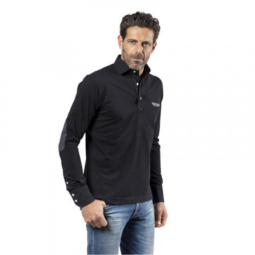 ELEGANCE BLACK LONG SLEEVES POLO SHIRT WITH GREY ELBOW PADS