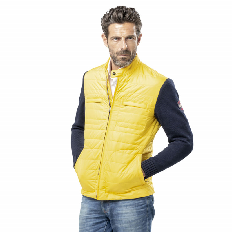 Bimaterial jacket with knitted sleeves for man