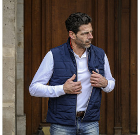 NAVY CARDIGAN WITH BLUE WHITE RED COLLAR