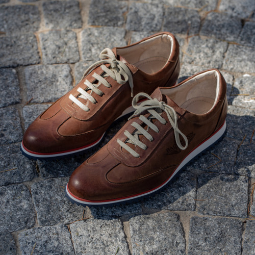 PATINA BROWN LEATHER SNEAKERS AND TRICOLOR SOLE BY FERNAND BACHMANN.