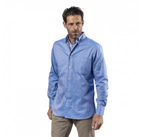 BLUE SHIRT WITH DOUBLE COLLAR