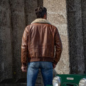 BROWN LEATHER AVIATOR JACKET WITH BADGES