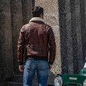 BROWN LEATHER AVIATOR JACKET WITH BADGES