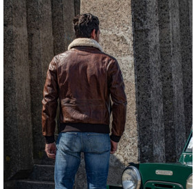 BROWN LEATHER AVIATOR JACKET WITH BADGES