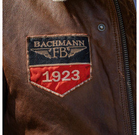 BROWN LEATHER AVIATOR JACKET WITH BADGES