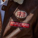 BROWN LEATHER AVIATOR JACKET WITH BADGES