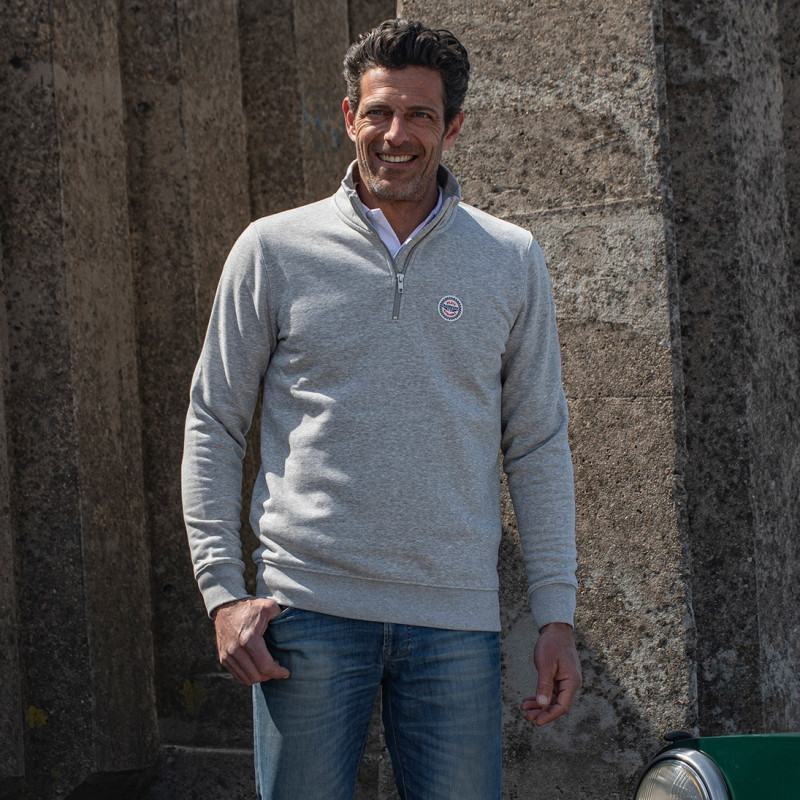 Sweat-shirt Homme Sans Capuche – Coupe Regular, Col Zippé, Poche, Tissu Doux, Basique Polyvalent
